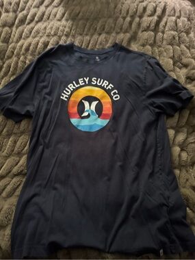 Hurley Navy Tee with Sunset Wave Logo
